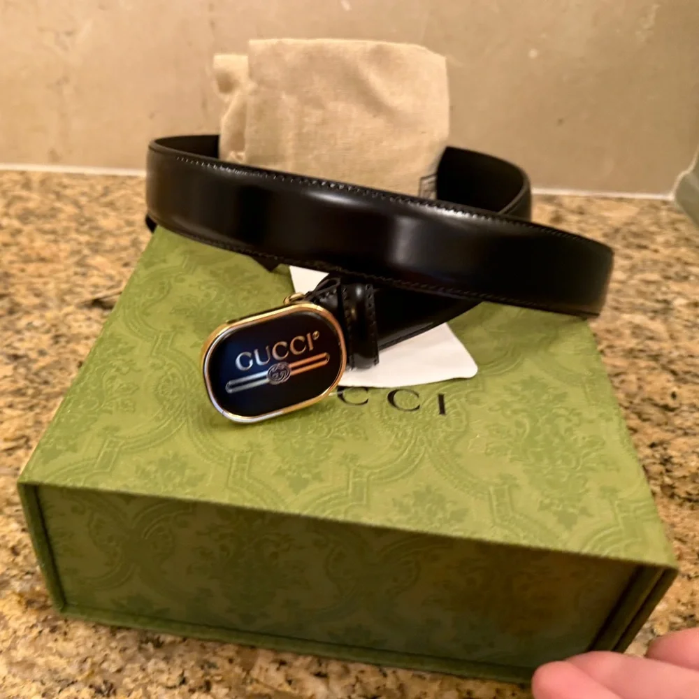 Gucci Leather Belt Black with Gold Buckle